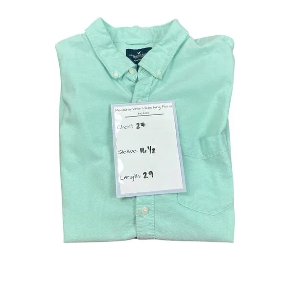 American Eagle Men’s XXL Blue Seriously Soft Short sleeve Button down Seafoam - Picture 3 of 7